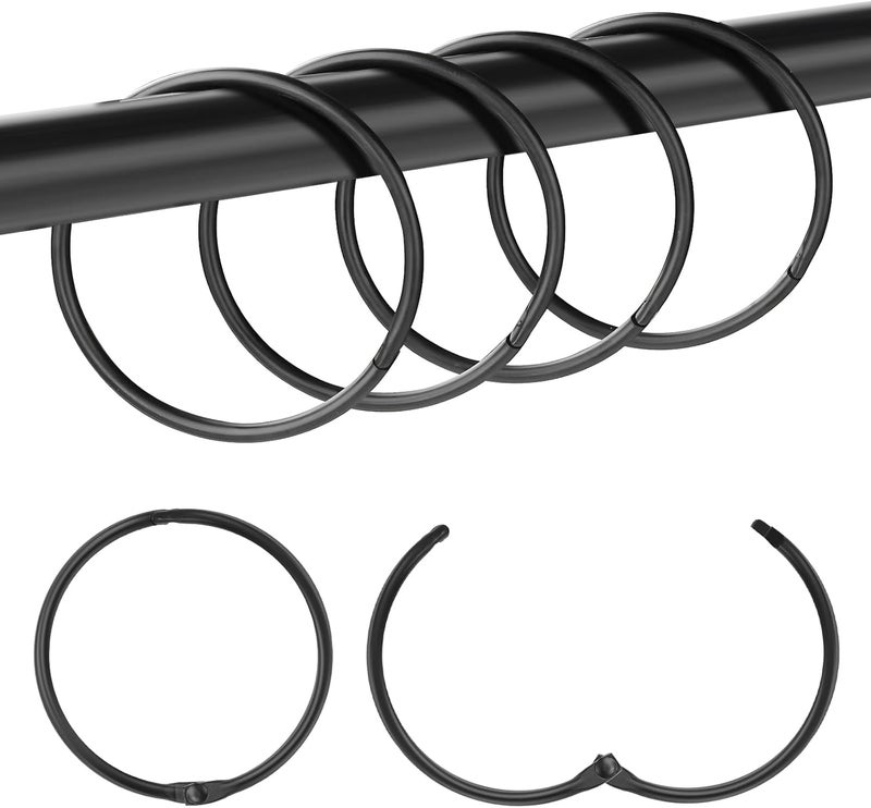 Mafegu 30Pcs Shower Curtain Hooks,Metal Round Shower Curtain Hooks Roman Rings Rustproof Decorative Shower Curtain Rings (Metal, Black) - Image 1